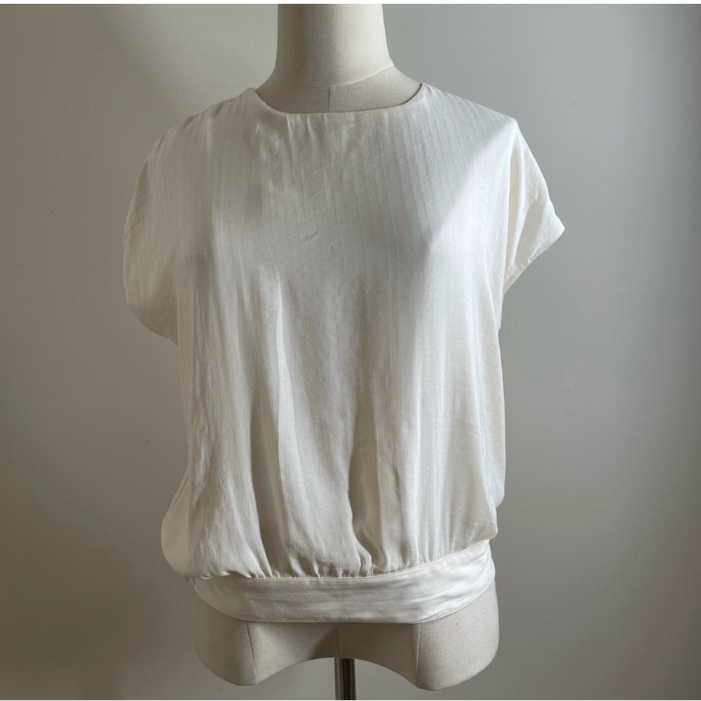 Anthropologie Cap Sleeve Cross-Back - SZ Small - Ivory Textured Open Back Top